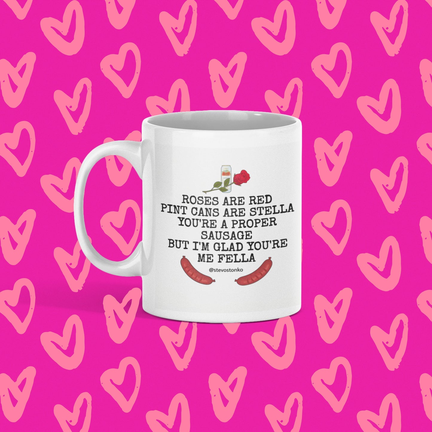 PROPER SAUSAGE Valentines Mug by Stevo